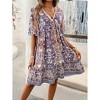 Women's Bohemian Contrast Print V-Neck Short Sleeve Dress - 2 of 4