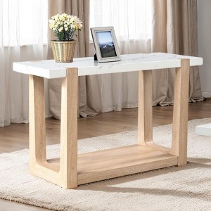 CAVINAS Rectangle Two-Tone Coffee Table,Center Table with White Faux Marble Top,Rubberwood Frame,Accent Table for Living Room,Apartment - 1 of 4