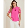 INSPIRE CHIC Women's Bow Tie V Neck Stand Collar Short Mesh Sleeve Blouse - 3 of 4