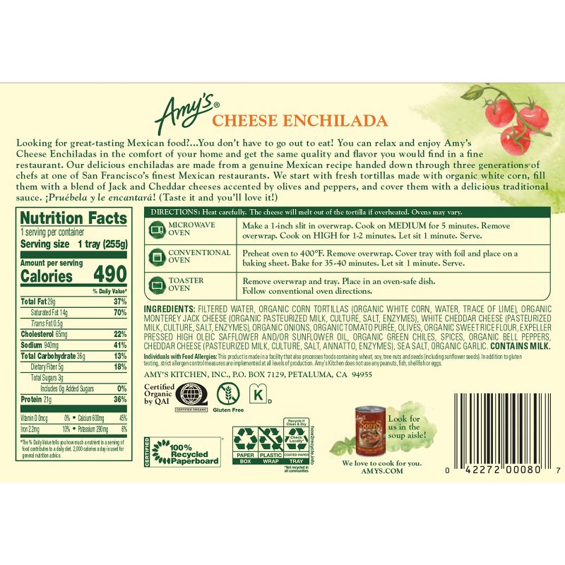Amy&#39;s Organic Gluten Free Frozen Corn &#38; Tomatoes Enchilada - 9oz, 4 of 6