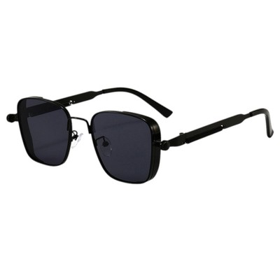 Anna-Kaci Unisex Geometric Square Sunglasses with Metal Frame and Industrial Side Bar Detailing
