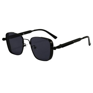 Anna-Kaci Unisex Geometric Square Sunglasses with Metal Frame and Industrial Side Bar Detailing - 1 of 3
