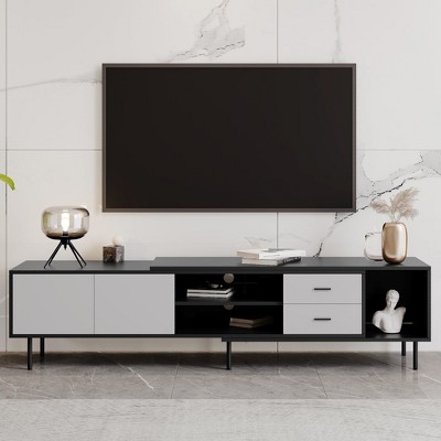 Chic Crate - 80" Modern Media Hub w/ Expandable Cabinets & Cable Management - FSC-Certified TV Console for Living Room/Home Theater (Slate Grey)