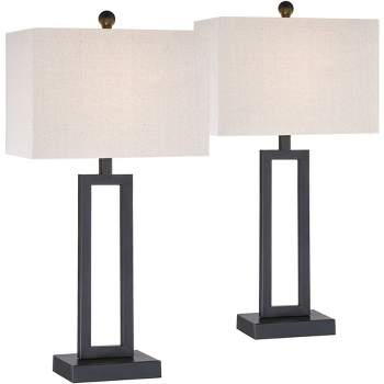 360 Lighting Aston Modern Industrial Table Lamps 26" High Set of 2 Rich Black Openwork Metal Off White Fabric Shade for Bedroom Living Room Bedside
