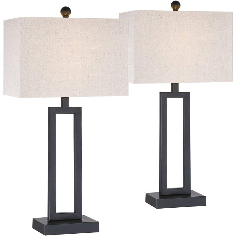 360 Lighting Aston Modern Industrial Table Lamps 26" High Set of 2 Rich Black Openwork Metal Off White Fabric Shade for Bedroom Living Room Bedside, 1 of 8