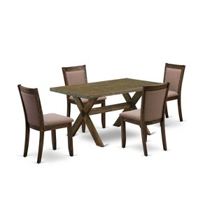 HomeStock 5-Piece Distressed Jacobean Finish Solid Wood Top Dining Table with 4-Parson Chair - 1 of 4