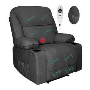 Electric Power Recliners with Massage and Heat Adjustable Armchair with Cup Stand, Ideal for Living Room, Office, Bedroom - 1 of 4