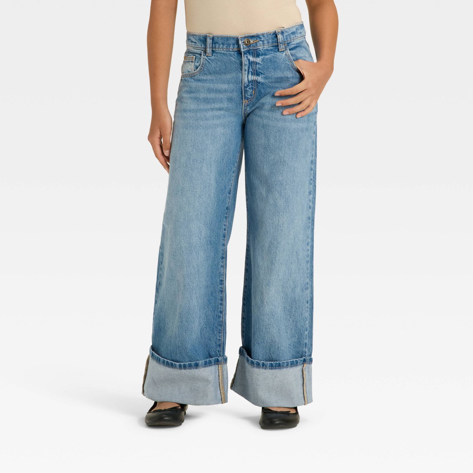 Girls' Mid-Rise Loose Slouchy Wide Leg Deconstructed Jeans - art class™ Blue 12