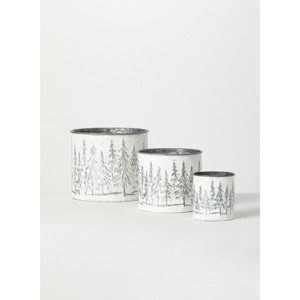 Sullivans Weathered Metal Tree Planters Set of 3, 7"H, 5.75"H & 4.25"H White - 1 of 3