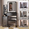 Angel Sar Vanity Desk with Sliding Led Mirror and Lights, Cushioned Stool, Black Vanity Set - 3 of 4