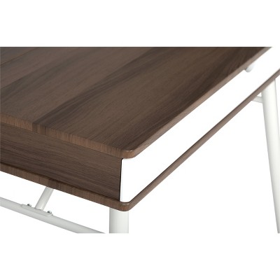 Mid-Century Modern White/Chestnut Writing Desk with Split Drawer