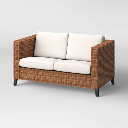 Dark brown deals wicker loveseat