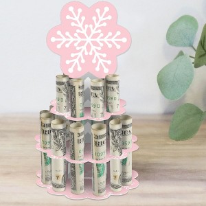 Big Dot of Happiness Pink Winter Wonderland - DIY Holiday Snowflake Birthday Party and Baby Shower Money Holder Gift - Cash Cake - 1 of 4