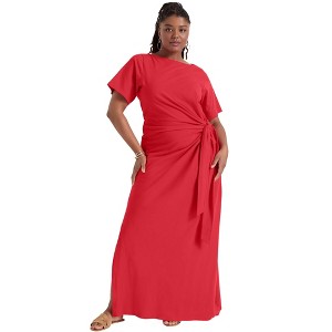 June + Vie by Roaman's Women's Plus Size Boatneck Gathered Midi Dress - 1 of 4
