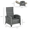 Outdoor Recliner Chair with Cushions, Reclining Patio Lounge Chair with Adjustable Footrest, Armrests, Tray Table - 3 of 4