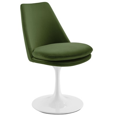 Modway Lippa Velvet Dining Side Chair - White Moss Green Swivel Upholstered Seat with Pedestal Base and Mid-Century Modern Style