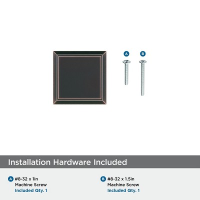 Oil Rubbed Bronze Square Cabinet Knob with Mounting Hardware