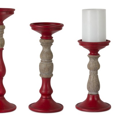 Rustic Red and Wood-Tone Holiday Candle Holder Trio