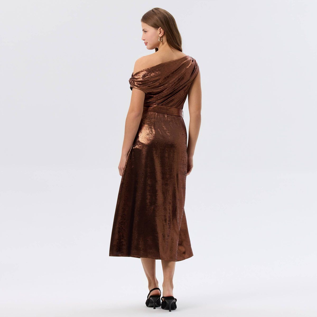 Women's Sleeveless Metallic Belted Midi A-Line Dress - A New Day™ - thumbnail 2