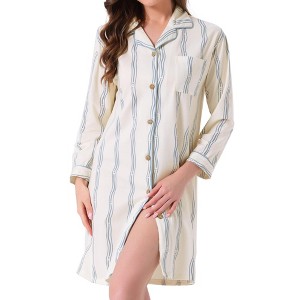 INSPIRE CHIC Women's Pajama Shirts Button Down Long Sleeve V-Neck Pajama Dress with Pocket - 1 of 4
