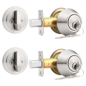 Itopfox 2 Pack Keyed Alike Single Cylinder Deadbolts Brushed Nickel, Keyway Keys Handleset, 3 Keys Anti-Theft Interior & Exterior Door Hardware - 1 of 4