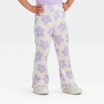 Grayson Mini Toddler Girls' Ribbed Daisy Printed Flare Pants - Purple