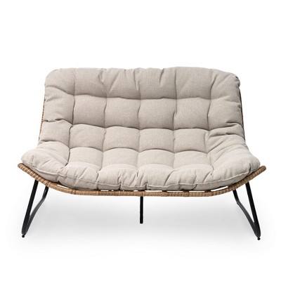 Crestlive Products Patio Loveseat All-Weather Rattan Large Furniture with Soft Cushions Outdoor Loveseat Beige