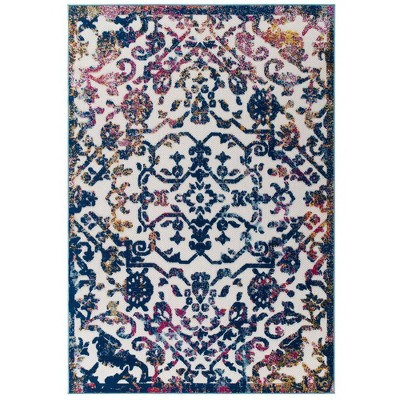 Modway Reflect Primrose 5x8 Rug – Ornate Floral Lattice Indoor/Outdoor Area Rug, Multicolor, Easy-Care Polypropylene