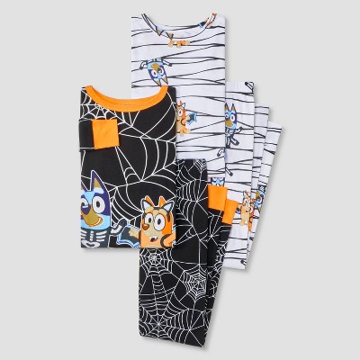 Boys' 4pc Bluey Long Sleeve Halloween Pajama Set - Orange/Black