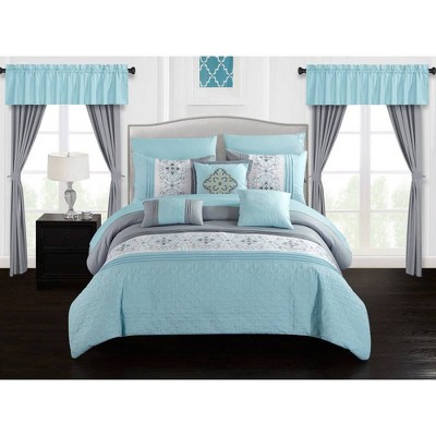 Chic Home Ritz 20 Piece Hotel Comforter Set Blue King