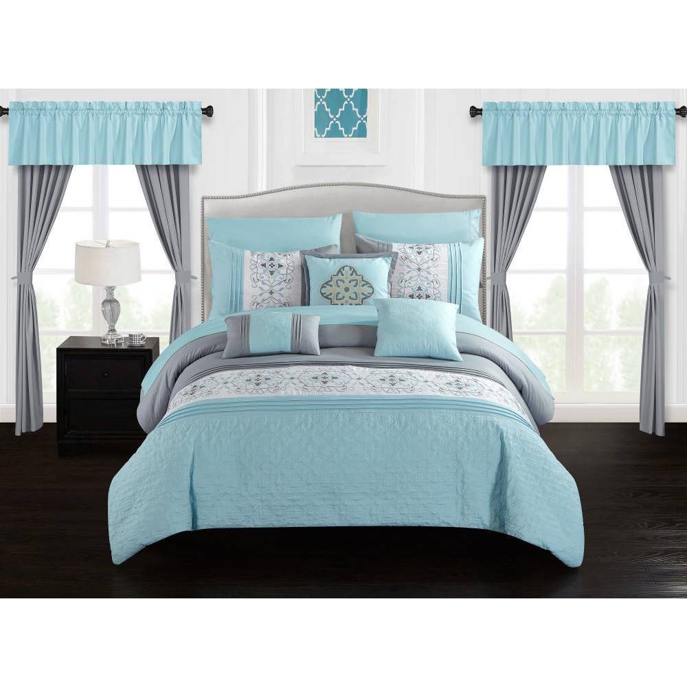 Chic Home King 20pc Herta Bed in a Bag Comforter Set Aqua For Sale