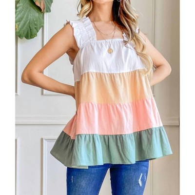 Women's Color Block Ruffle Straps Tank Top - And The Why