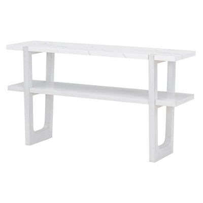 LIVAREEmlen Narrow Console Table with Marble-Effect Top, Retro Entryway Table with Open Shelf for Entryway, Hallway and Living Room