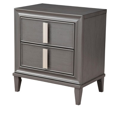 Lorraine Transitional 2-Drawer Nightstand in Dark Gray with Nickel Hardware
