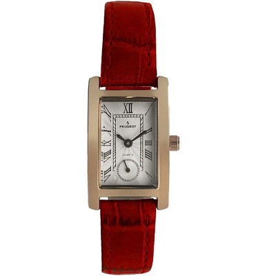 Peugeot Women's Contour Tank Shape Case Red Watch with Roman Numerals
