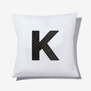 Personalization Mall Black Quilted Velour Initial Embroidered Applique Throw Pillow - 1 of 1