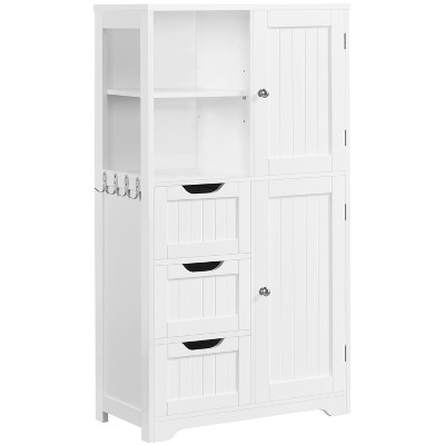 VASAGLE Bathroom Floor Storage Cabinet Bathroom Cabinet with 3 Large Drawers and 1 Adjustable Shelf White