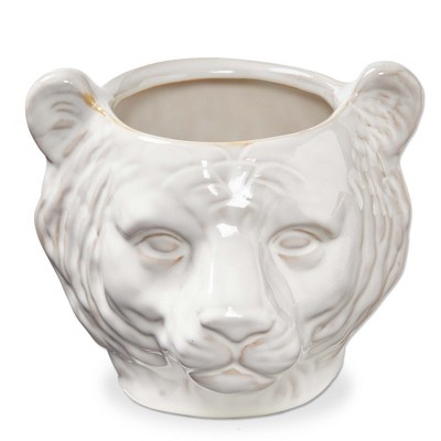 TAG Mountain Lion Ceramic Planter - 6" L x 5.5" W x 5" H - White Garden Pot for Indoor/Outdoor Use - Easy to Clean