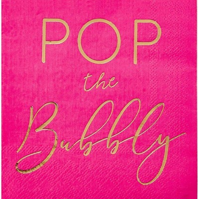 Juvale 50-Pack Bubbly Hot Pink Gold Foil Disposable Paper Napkins Party Supplies 5 x 5 In