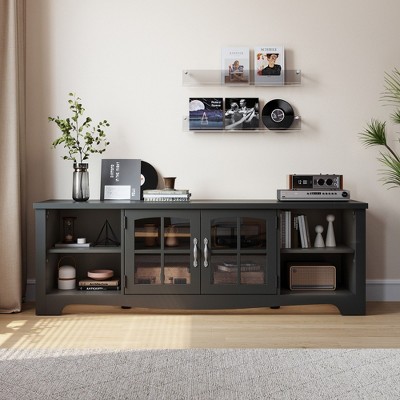 LINSY HOME Farmhouse TV Stand for 65 Inch TV, Wood Entertainment Center with Glass Door, Large TV Console Table for Living Room - Thumbnail 4