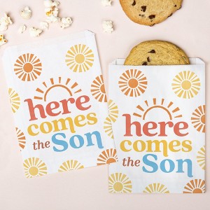 Big Dot of Happiness Here Comes the Son Paper Treat Bags, Boho Individual Candy Snack Favors, Greaseproof White Sandwich Cookie Bags - 25 Count - 1 of 4