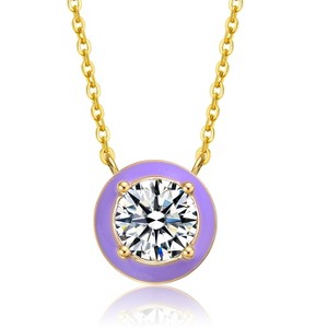 Guili 14K Yellow Gold Plated Purple Enamel Petite Halo Pendant Layering Necklace with Clear Cubic Zirconia- A Chic and Radiant Statement - 1 of 2