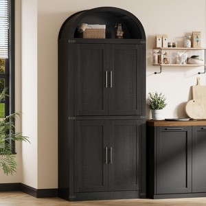 72" Arched Bookshelf with 4 Doors - Modern Farmhouse Bookcase with Open Shelf for Living Room & Bedroom (Black) - 1 of 4