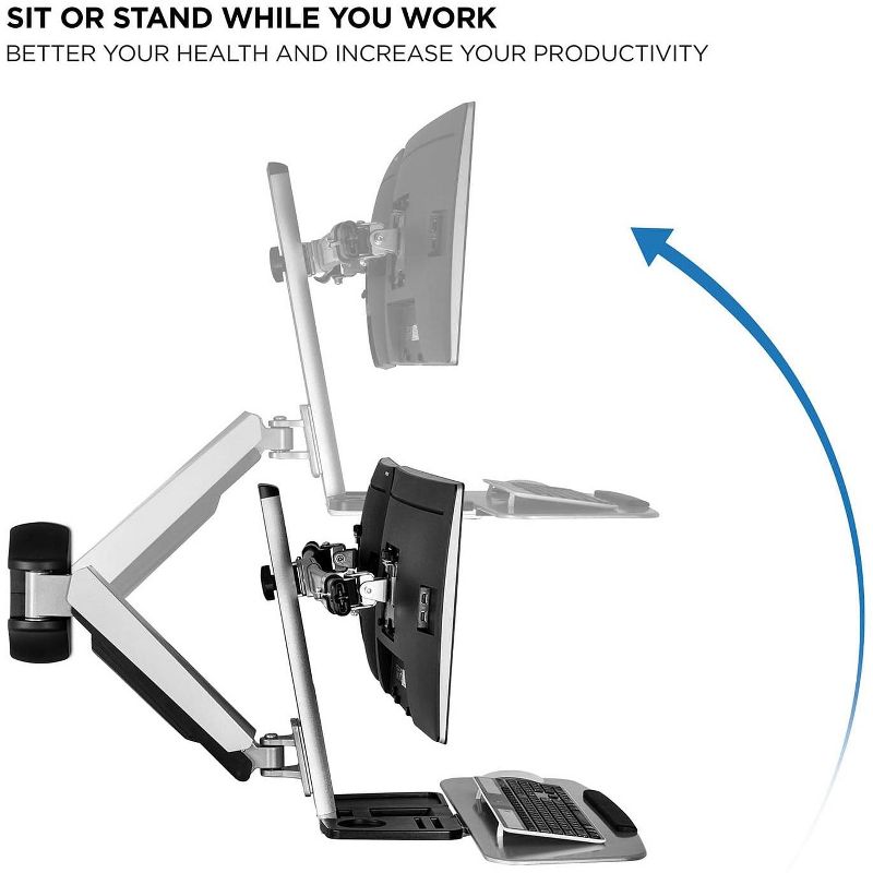 Mount-It! Sit Stand Dual Monitor Wall Mount Workstation & Stand Up Computer Station with Articulating Keyboard Tray Arm and CPU Holder, 4 of 12