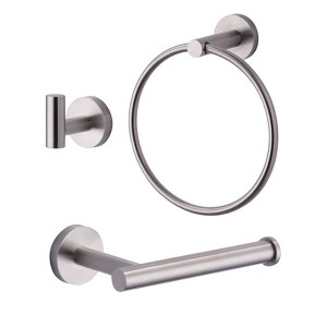 WOWOW 3 -Piece Bath Hardware Set with Mounting Hardware with Towel Ring, Toilet Paper Holder, and Towel Hook in Brushed Nickel - 1 of 4
