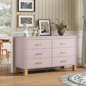 pink dresser with gold handles GDFStudio Neymar Modern Wooden 6-Drawer Dresser with Metal Handles and  Solid Wood Legs, Pink