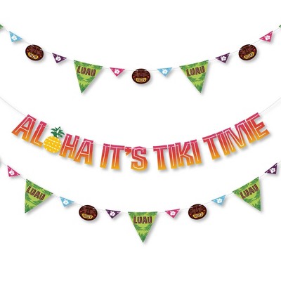 Big Dot of Happiness Tiki Luau - Tropical Hawaiian Summer Party Letter Banner Decoration - 36 Banner Cutouts and Aloha It's Tiki Time Banner Letters