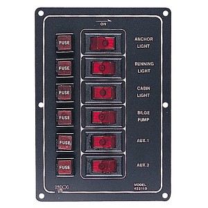 Seadog Aluminum Vertical Rocker Switch Panel with 6 Illuminated On/Off Switches - Model 4221101. - 1 of 1
