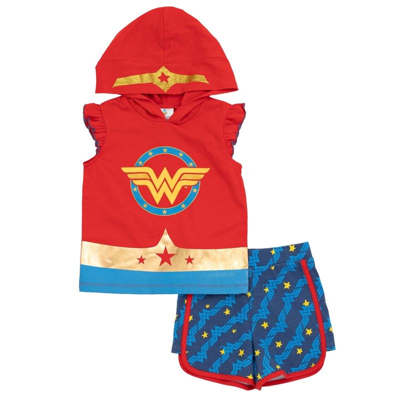 DC Comics Justice League Wonder Woman Girls Tank Top and Dolphin Active French Terry Shorts Little Kid to Big Kid, 1 of 8