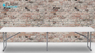 Granite White 6-Foot Foldable Plastic Bench with Gray Metal Frame